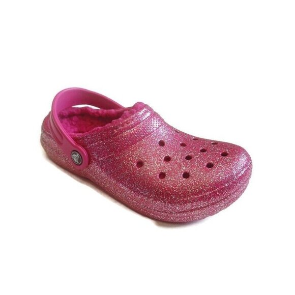 CROCS Lined Glitter Clog K Lightweight Slip On Clogs Shoes Size J3 Fuchsia Multi - Picture 1 of 8